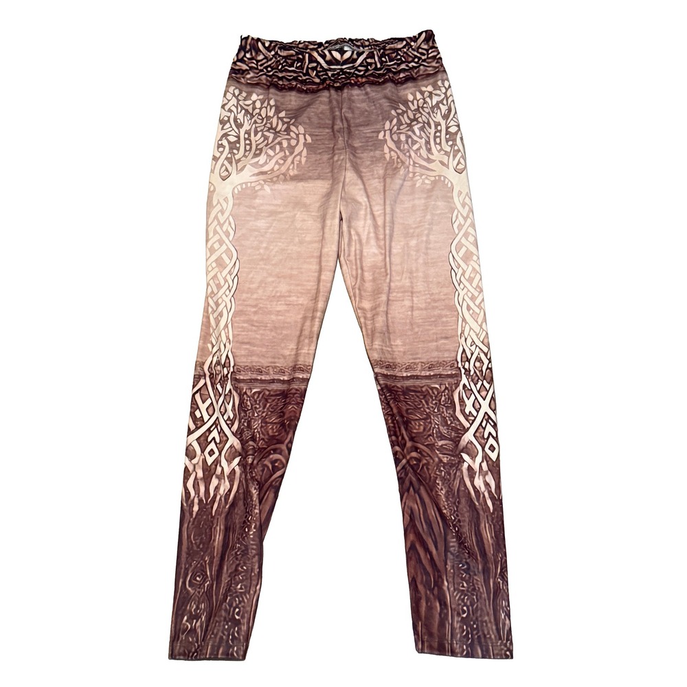 ShallWe Leggings Womens Small Brown‎ Tree of Life Celtic Knot Graphic Print NEW